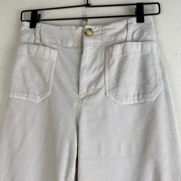 Maeve Colette Cropped Wide Leg Corduroy Pants Size 26P Cream Anthropologie - Picture 6 of 13
